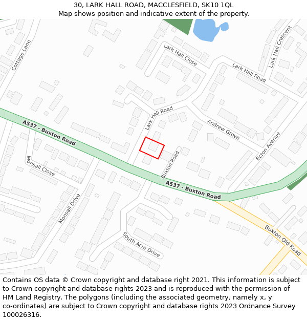 30, LARK HALL ROAD, MACCLESFIELD, SK10 1QL: Location map and indicative extent of plot