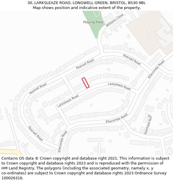 30, LARKSLEAZE ROAD, LONGWELL GREEN, BRISTOL, BS30 9BL: Location map and indicative extent of plot