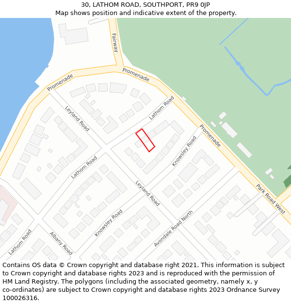 30, LATHOM ROAD, SOUTHPORT, PR9 0JP: Location map and indicative extent of plot