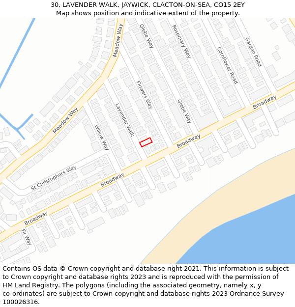 30, LAVENDER WALK, JAYWICK, CLACTON-ON-SEA, CO15 2EY: Location map and indicative extent of plot