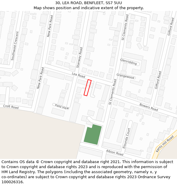 30, LEA ROAD, BENFLEET, SS7 5UU: Location map and indicative extent of plot