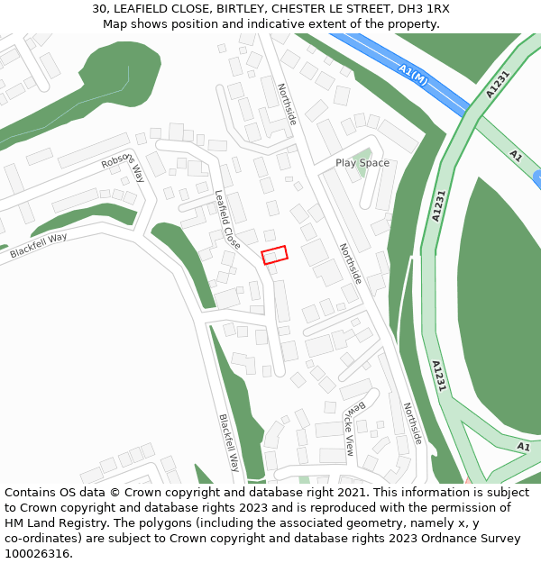 30, LEAFIELD CLOSE, BIRTLEY, CHESTER LE STREET, DH3 1RX: Location map and indicative extent of plot
