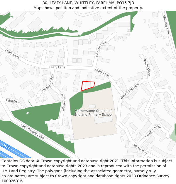 30, LEAFY LANE, WHITELEY, FAREHAM, PO15 7JB: Location map and indicative extent of plot