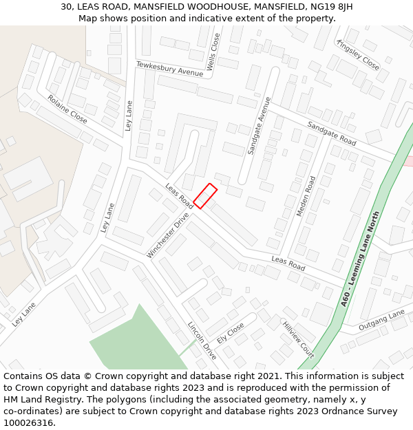 30, LEAS ROAD, MANSFIELD WOODHOUSE, MANSFIELD, NG19 8JH: Location map and indicative extent of plot
