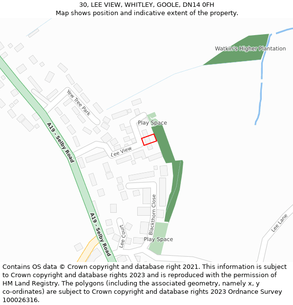 30, LEE VIEW, WHITLEY, GOOLE, DN14 0FH: Location map and indicative extent of plot