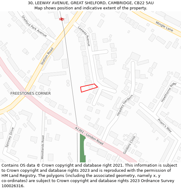 30, LEEWAY AVENUE, GREAT SHELFORD, CAMBRIDGE, CB22 5AU: Location map and indicative extent of plot