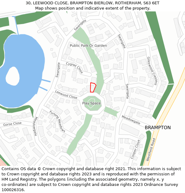 30, LEEWOOD CLOSE, BRAMPTON BIERLOW, ROTHERHAM, S63 6ET: Location map and indicative extent of plot