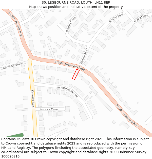 30, LEGBOURNE ROAD, LOUTH, LN11 8ER: Location map and indicative extent of plot