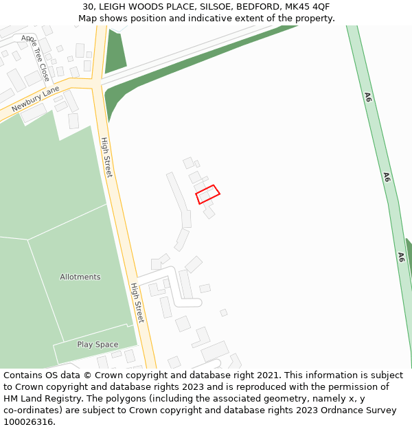 30, LEIGH WOODS PLACE, SILSOE, BEDFORD, MK45 4QF: Location map and indicative extent of plot