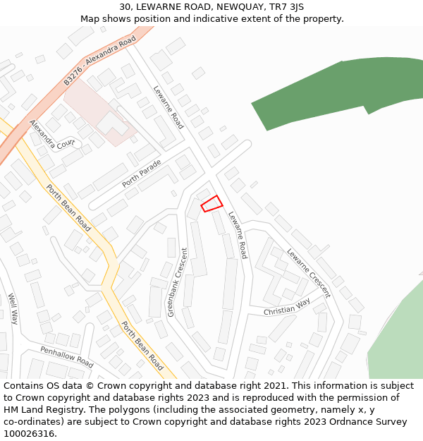 30, LEWARNE ROAD, NEWQUAY, TR7 3JS: Location map and indicative extent of plot