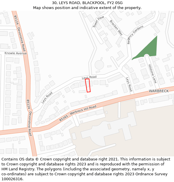 30, LEYS ROAD, BLACKPOOL, FY2 0SG: Location map and indicative extent of plot