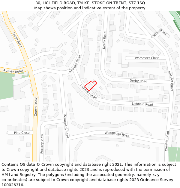 30, LICHFIELD ROAD, TALKE, STOKE-ON-TRENT, ST7 1SQ: Location map and indicative extent of plot