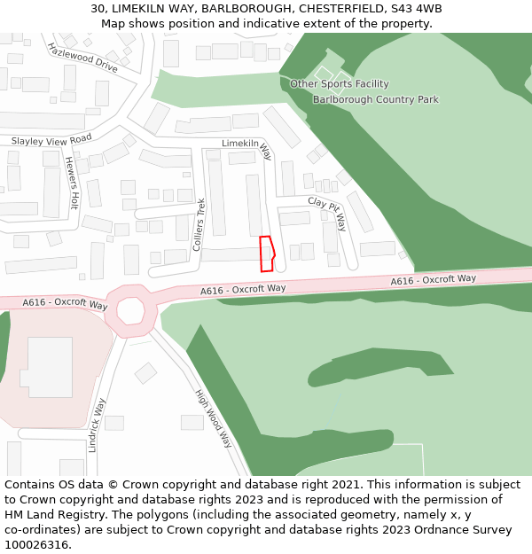 30, LIMEKILN WAY, BARLBOROUGH, CHESTERFIELD, S43 4WB: Location map and indicative extent of plot