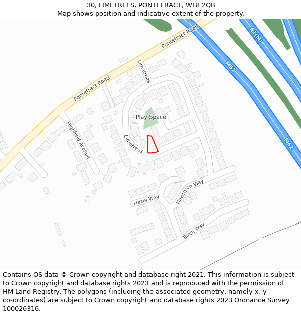 30, LIMETREES, PONTEFRACT, WF8 2QB: Location map and indicative extent of plot