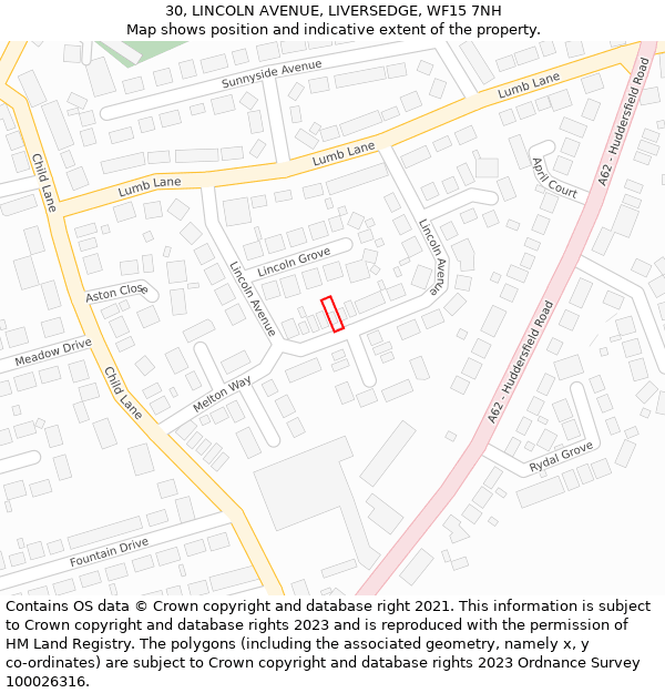 30, LINCOLN AVENUE, LIVERSEDGE, WF15 7NH: Location map and indicative extent of plot