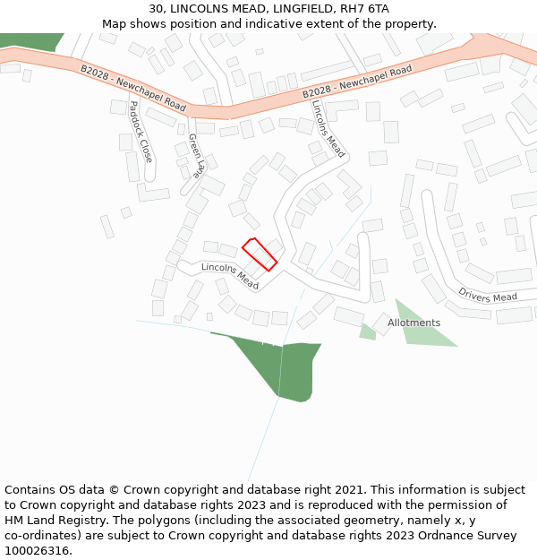 30, LINCOLNS MEAD, LINGFIELD, RH7 6TA: Location map and indicative extent of plot