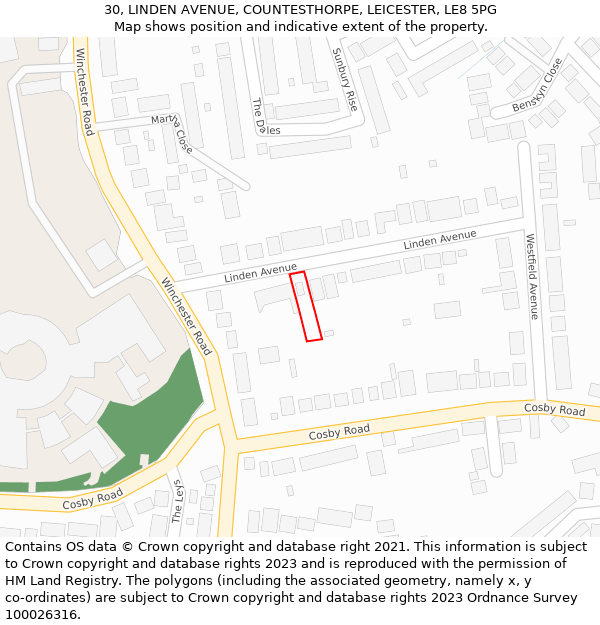 30, LINDEN AVENUE, COUNTESTHORPE, LEICESTER, LE8 5PG: Location map and indicative extent of plot