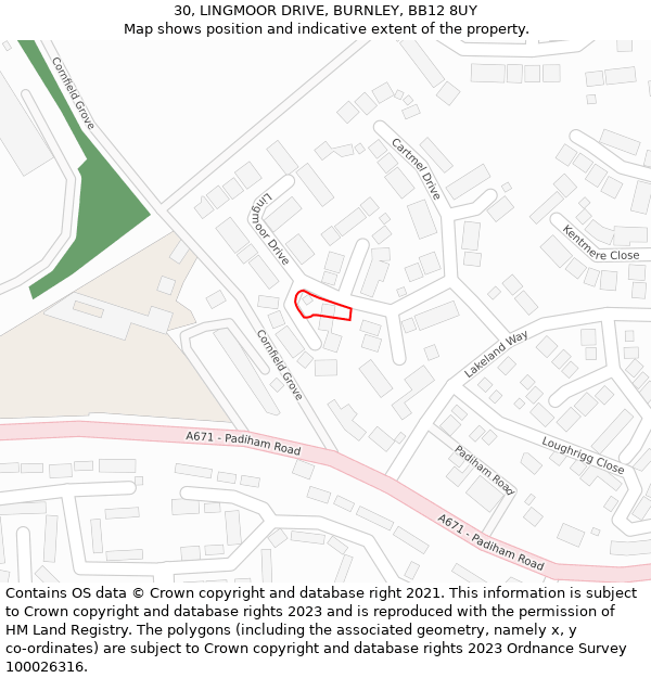 30, LINGMOOR DRIVE, BURNLEY, BB12 8UY: Location map and indicative extent of plot