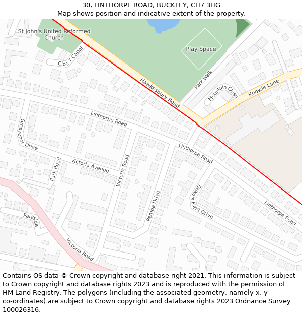 30, LINTHORPE ROAD, BUCKLEY, CH7 3HG: Location map and indicative extent of plot