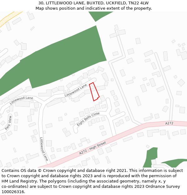 30, LITTLEWOOD LANE, BUXTED, UCKFIELD, TN22 4LW: Location map and indicative extent of plot