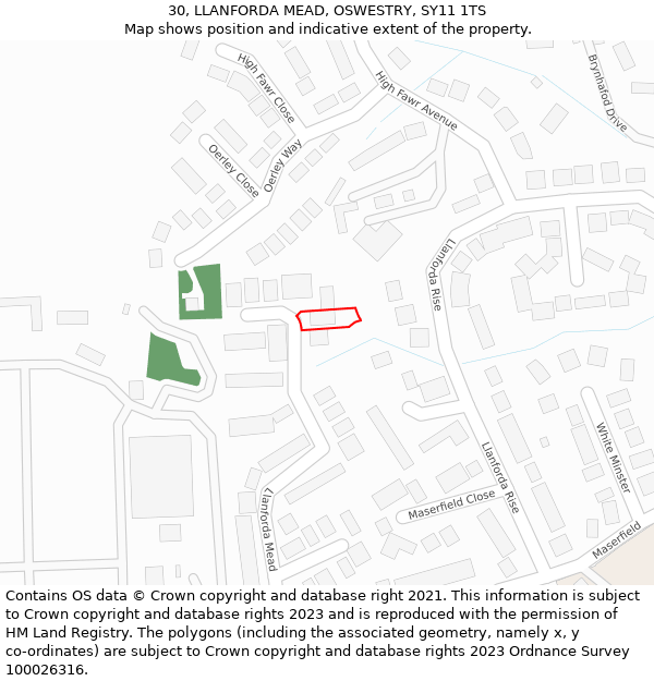 30, LLANFORDA MEAD, OSWESTRY, SY11 1TS: Location map and indicative extent of plot