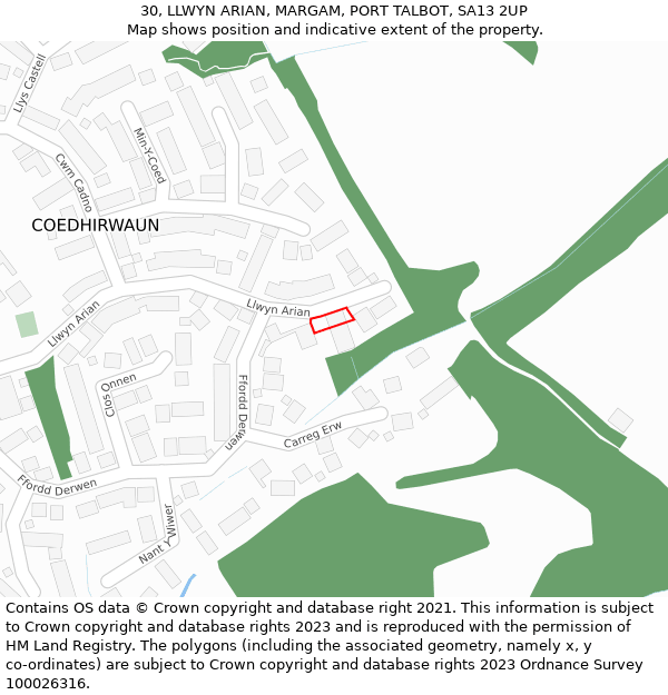 30, LLWYN ARIAN, MARGAM, PORT TALBOT, SA13 2UP: Location map and indicative extent of plot