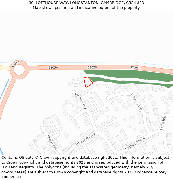 30, LOFTHOUSE WAY, LONGSTANTON, CAMBRIDGE, CB24 3FD: Location map and indicative extent of plot