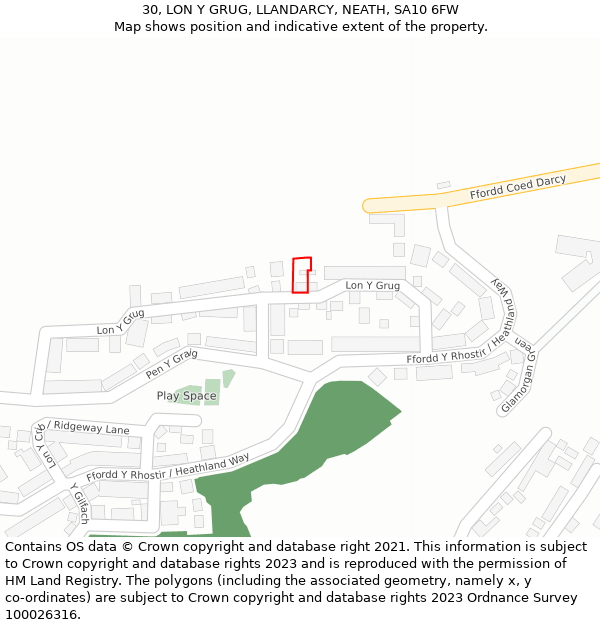 30, LON Y GRUG, LLANDARCY, NEATH, SA10 6FW: Location map and indicative extent of plot