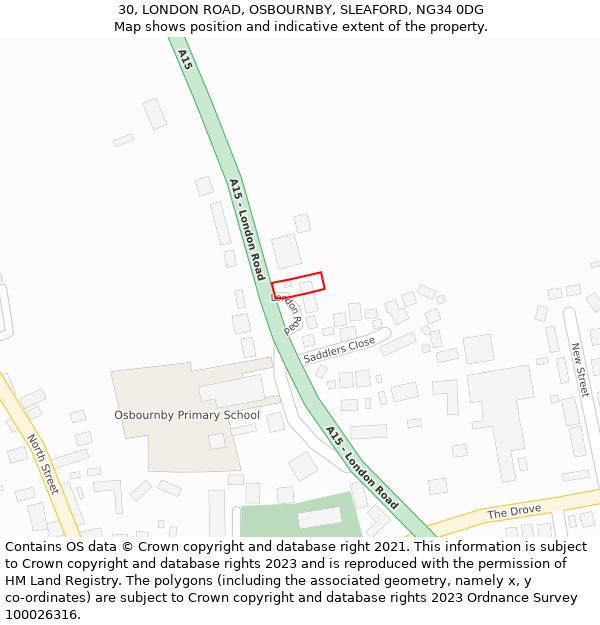 30, LONDON ROAD, OSBOURNBY, SLEAFORD, NG34 0DG: Location map and indicative extent of plot