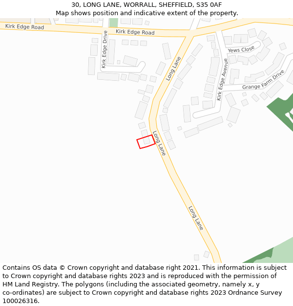 30, LONG LANE, WORRALL, SHEFFIELD, S35 0AF: Location map and indicative extent of plot