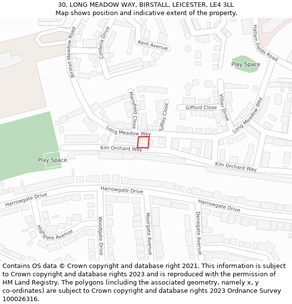 30, LONG MEADOW WAY, BIRSTALL, LEICESTER, LE4 3LL: Location map and indicative extent of plot