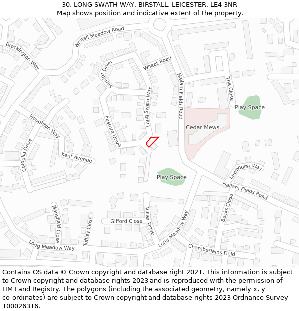 30, LONG SWATH WAY, BIRSTALL, LEICESTER, LE4 3NR: Location map and indicative extent of plot