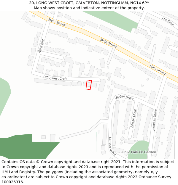 30, LONG WEST CROFT, CALVERTON, NOTTINGHAM, NG14 6PY: Location map and indicative extent of plot