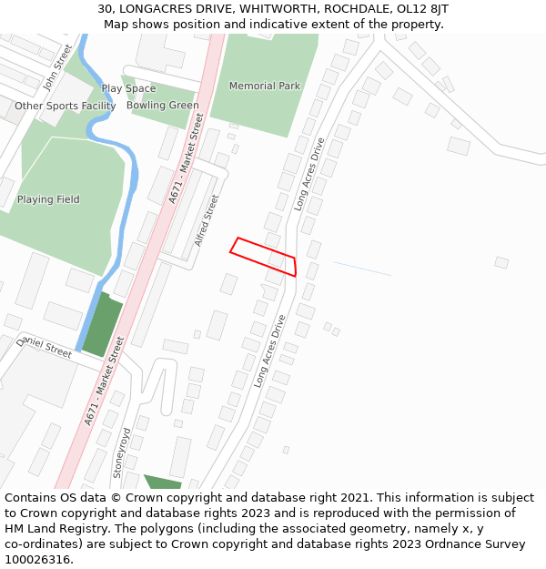 30, LONGACRES DRIVE, WHITWORTH, ROCHDALE, OL12 8JT: Location map and indicative extent of plot