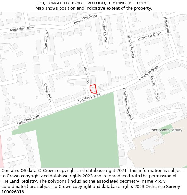 30, LONGFIELD ROAD, TWYFORD, READING, RG10 9AT: Location map and indicative extent of plot