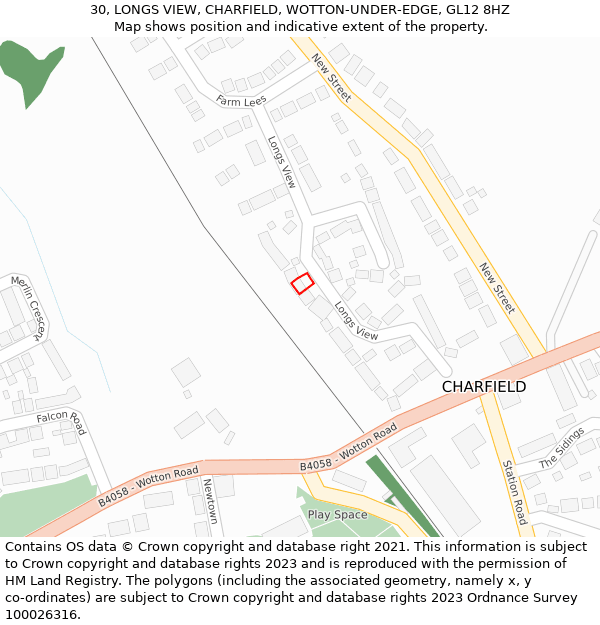 30, LONGS VIEW, CHARFIELD, WOTTON-UNDER-EDGE, GL12 8HZ: Location map and indicative extent of plot