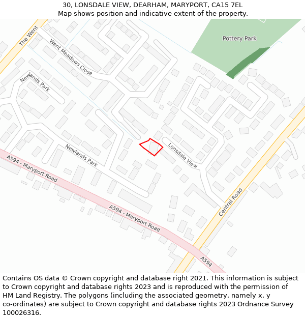 30, LONSDALE VIEW, DEARHAM, MARYPORT, CA15 7EL: Location map and indicative extent of plot