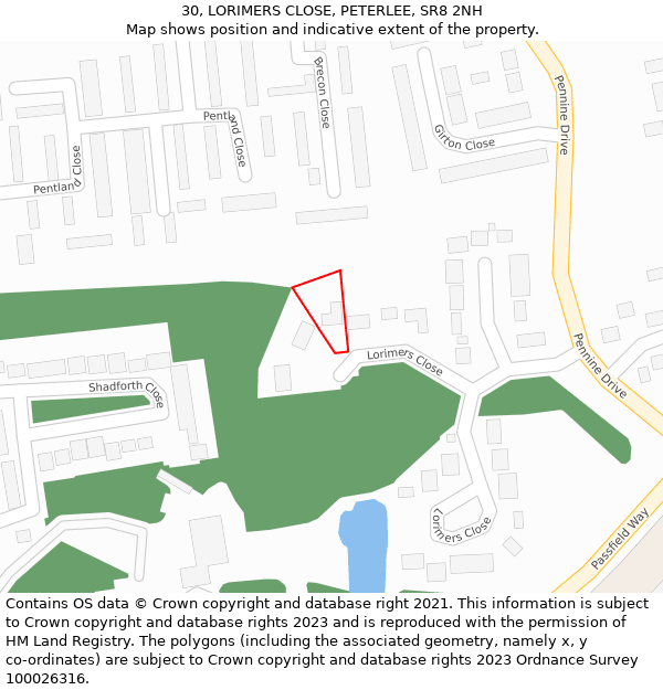 30, LORIMERS CLOSE, PETERLEE, SR8 2NH: Location map and indicative extent of plot