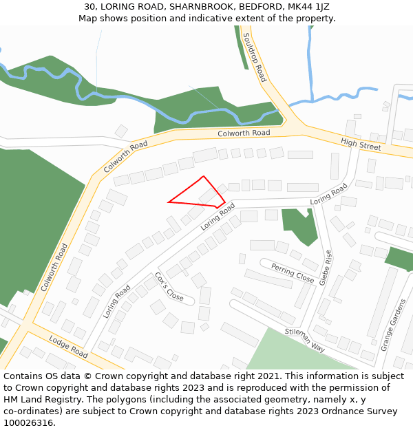 30, LORING ROAD, SHARNBROOK, BEDFORD, MK44 1JZ: Location map and indicative extent of plot