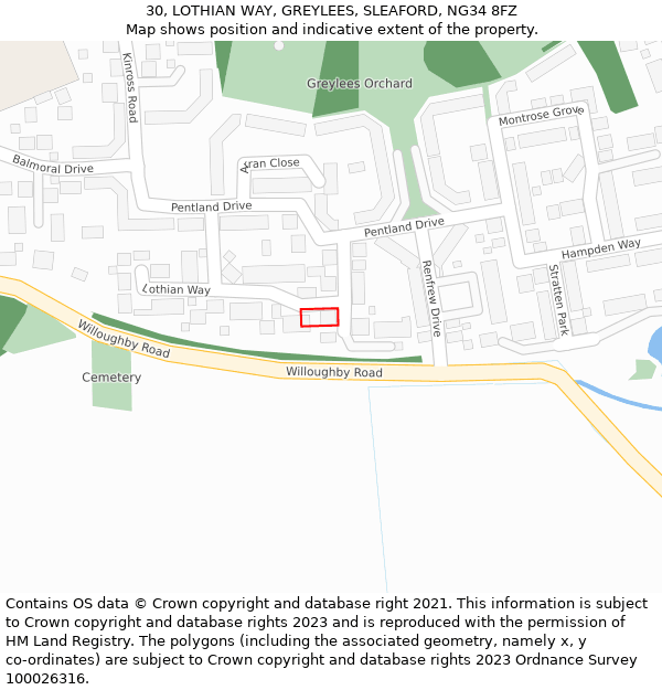 30, LOTHIAN WAY, GREYLEES, SLEAFORD, NG34 8FZ: Location map and indicative extent of plot