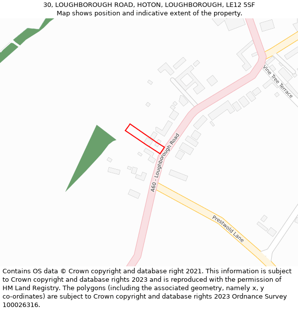 30, LOUGHBOROUGH ROAD, HOTON, LOUGHBOROUGH, LE12 5SF: Location map and indicative extent of plot