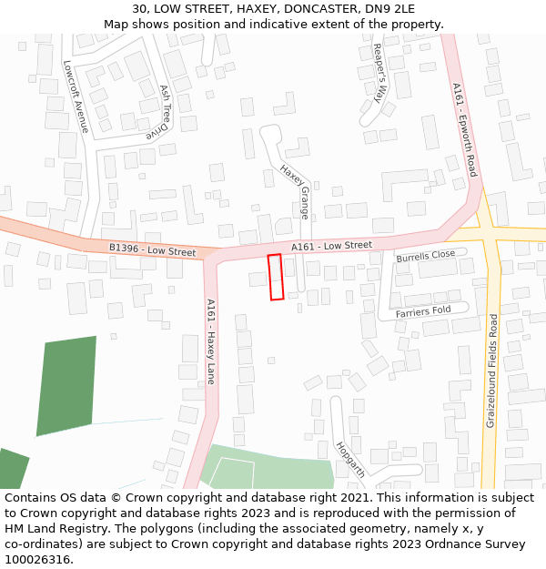 30, LOW STREET, HAXEY, DONCASTER, DN9 2LE: Location map and indicative extent of plot