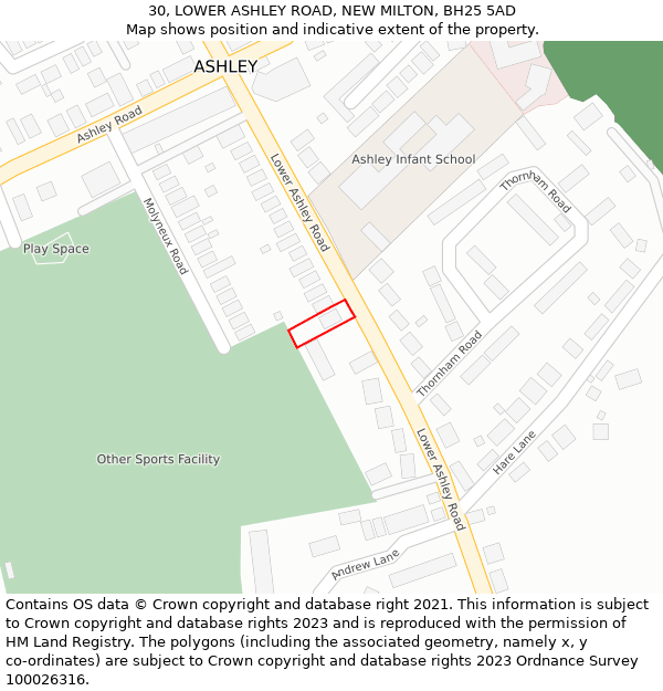 30, LOWER ASHLEY ROAD, NEW MILTON, BH25 5AD: Location map and indicative extent of plot