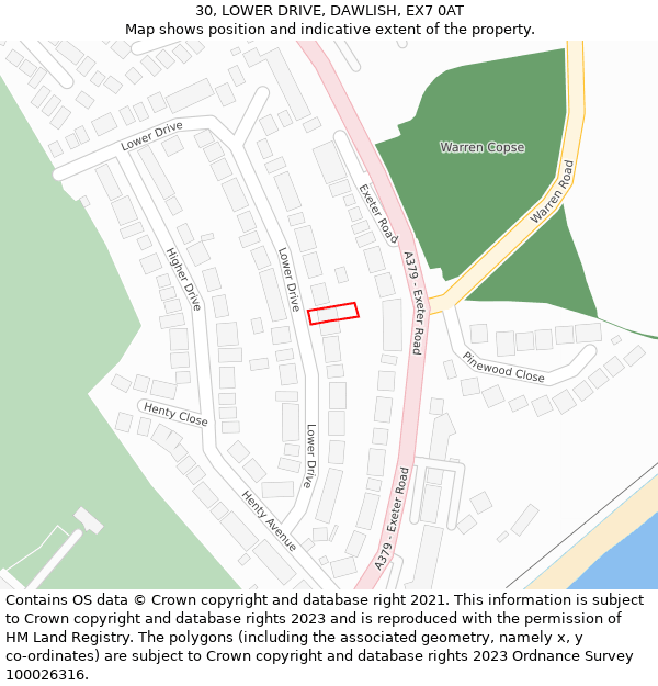 30, LOWER DRIVE, DAWLISH, EX7 0AT: Location map and indicative extent of plot