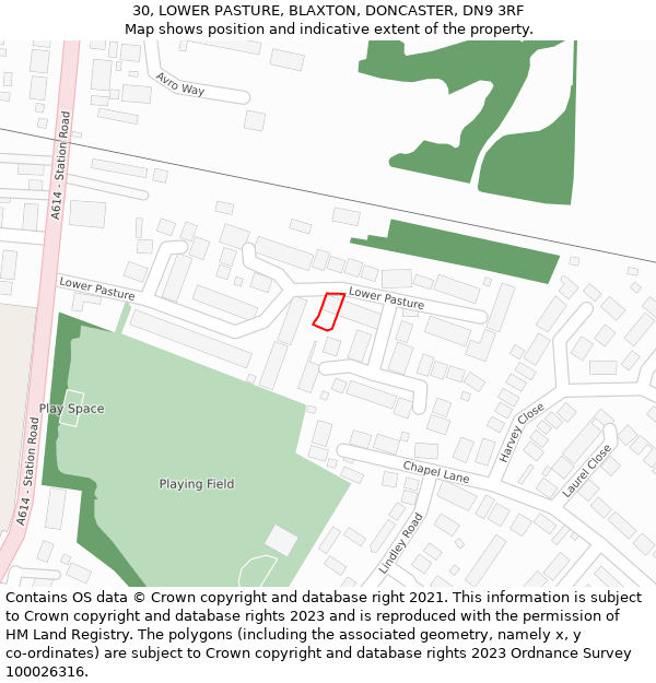 30, LOWER PASTURE, BLAXTON, DONCASTER, DN9 3RF: Location map and indicative extent of plot