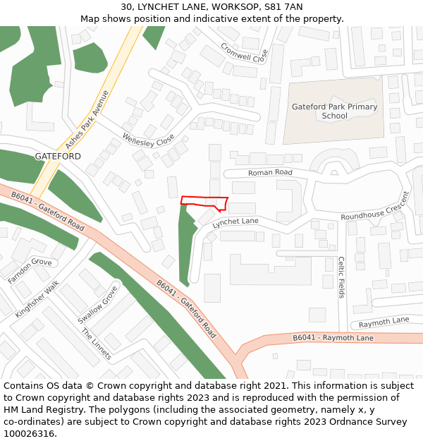 30, LYNCHET LANE, WORKSOP, S81 7AN: Location map and indicative extent of plot