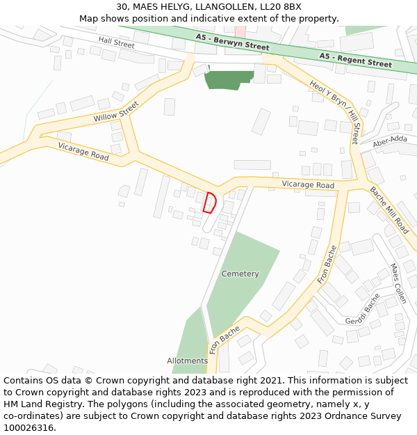 30, MAES HELYG, LLANGOLLEN, LL20 8BX: Location map and indicative extent of plot