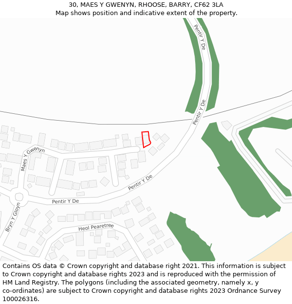 30, MAES Y GWENYN, RHOOSE, BARRY, CF62 3LA: Location map and indicative extent of plot