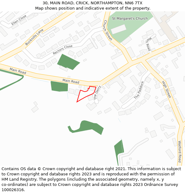 30, MAIN ROAD, CRICK, NORTHAMPTON, NN6 7TX: Location map and indicative extent of plot