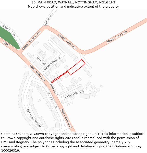 30, MAIN ROAD, WATNALL, NOTTINGHAM, NG16 1HT: Location map and indicative extent of plot